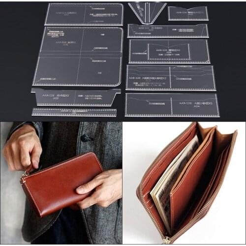 Durable Acrylic Wallet Leather Template DIY Leathercraft Long Zip Wallet Purse Stencil Sewing Pattern 20*10*1.5cm