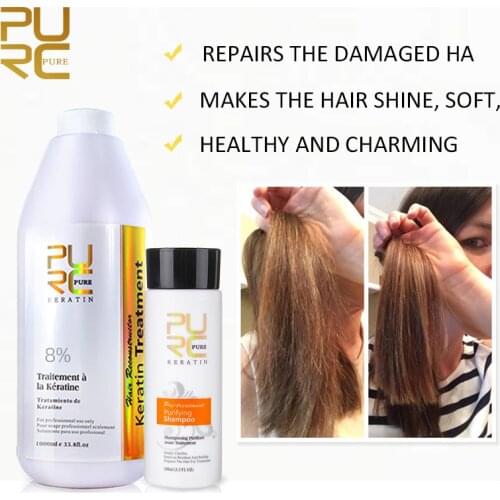 PURC 1000ml 8% Brazilian Keratin Hair Treatment 100ml Purifying Shampoo Straightening Hair Care Set for Women Beauty Hair