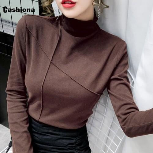 Plus size Ladies Elegant Leisure Casual T-shirt Turtleneck Womens Top Japanese Kpop Style 2021 Autumn Winter Shirt Femme 2XL