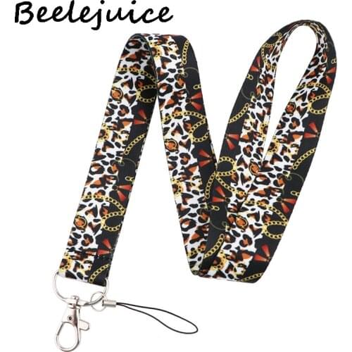 Leopard Hip Hop Rock Keychain Lanyards Id Badge Holder ID Card Pass Gym Mobile Phone Badge Holder Key Strap Webbings Ribbons