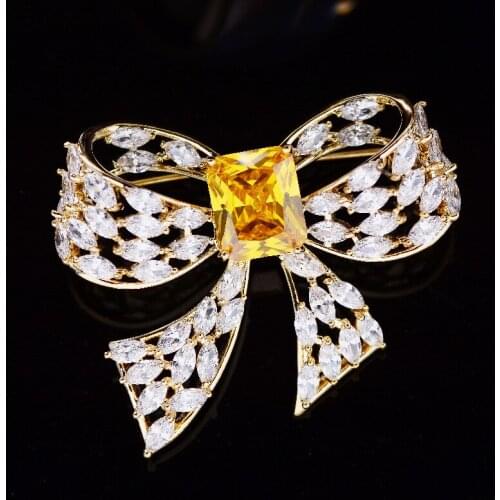 Luxury Brand Bowknot Brooches Jewelry for Women 2021 New Trend Wedding Jewellery Shining Crystal Cubic Zirconia Corsage