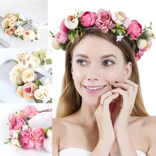 SainMax Bride Headband Simulation Flowers Handmade Hair Band Wedding Accessories Party Headwear