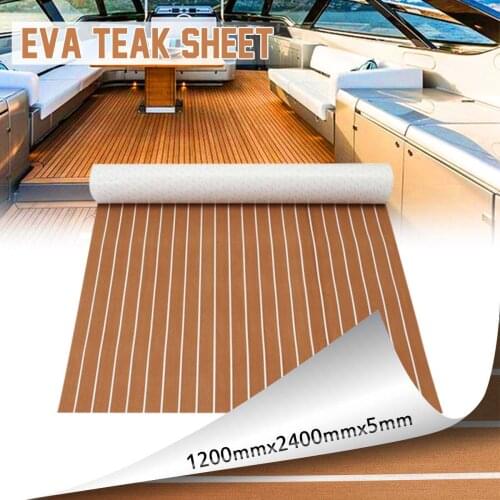 2400mm Self-Adhesive EVA Foam Decking Sheet Faux Teak Synthetic Boat Marine Flooring Sheets Anti-Skid Brown Gray Black Striped