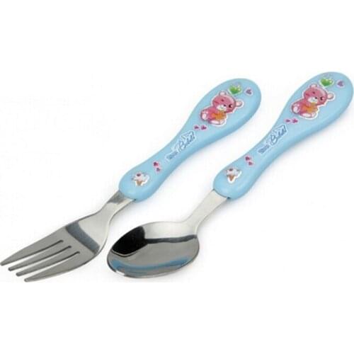 2Pcs/set Stainless Steel Spoon Fork For Lunch Boc Flatware Cute Bear Print Feeding Fork Spoon Cutlery Set