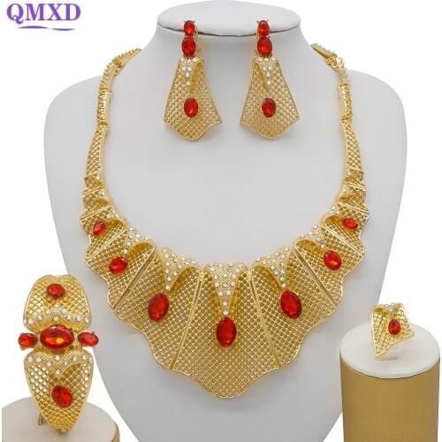 Wedding Jewelry Crystal Rhinestones Bride Accessory Necklace Earrings set for Women Wedding Bride Dubai Jewelry sets
