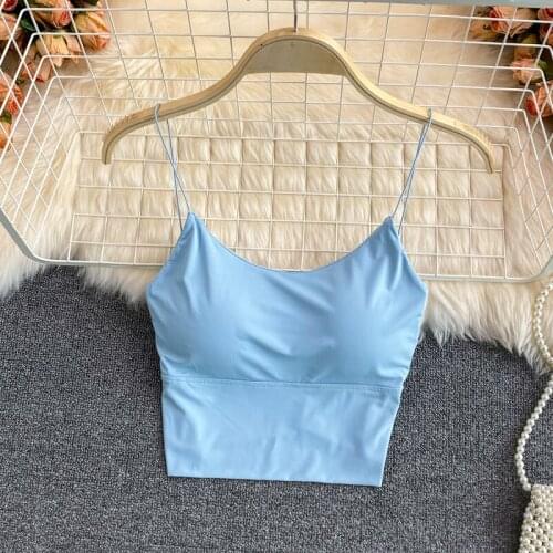 Off Shoulder Sleeveless Omighty Camisole Hot Sexy Solid Color Crop Tops Sports Spaghetti Strap Tanke Top Women Built In Bra
