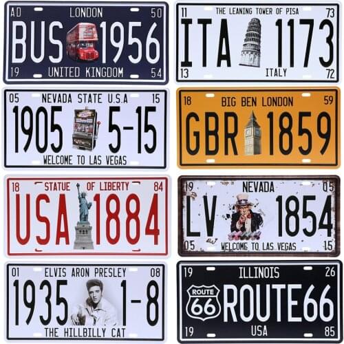 Vintage Poster Route 66 Car Number License Plate Plaque Poster Metal Tin Signs Bar Club Wall Garage Home Decoration 15*30cm