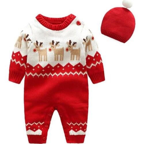 Knitted Baby Romper Cotton Christmas Baby Clothes Reindeer Santa Claus Baby Girl Romper Infant Boy Romper Baby Costume Jumpsuit