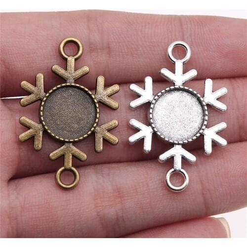 WYSIWYG 5pcs 12mm Inner Size Antique Bronze Antique Silver Color Snowflake Cameo Cabochon Base Setting Connector