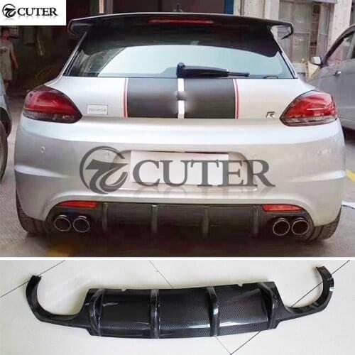 For Volkswagen Scirocco R bumper Car Rear Diffuser Carbon Fiber Back Bumper Spoiler four out Exhaust lip 09-15