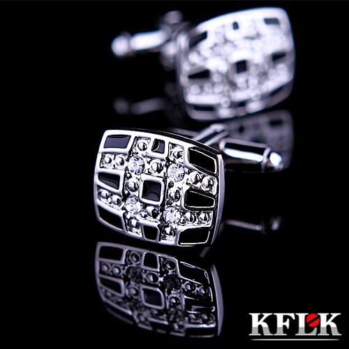 KFLK Luxury Brand Black cuff buttons de manchette Crystal cuff links High Quality Retro shirt cufflinks for mens Jewelry