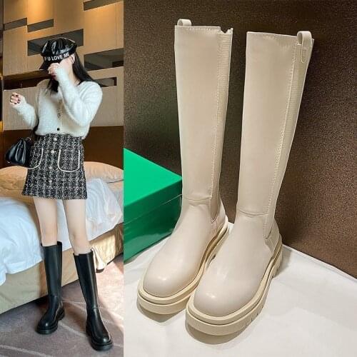 2021 NEW Winter Long Elastic Band Womens High Boots Knee-High Luxury Chelsea Boots Women Ankle Boots Chunky Platform Shoes