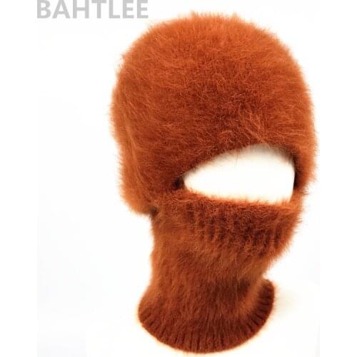 BAHTLEE Winter Ski Mask Balaclava Angora Rabbit Knitted Hat Scarf Neck Warmer For Men Or Women Fleece Cap