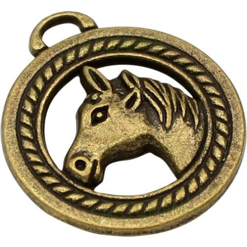 20pcs-Antique Bronze 2 Sided Horse Head Charm Pendant, DIY Supplies 28x25mm