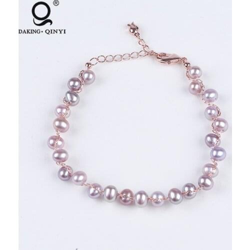 2020 Luxury Love Round Pink Freshwater Pearl Beads Charm Lady 925 Silver Bracelet