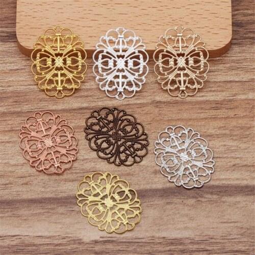 SIXTY TOWFISH 20 Pieces DIY Jewelry Accessories 26*34mm Handmade Materials Charms Brass Flower Filigree Flower Slice