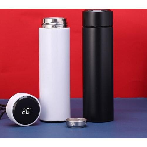 500ML Student Bottle Coffee Thermal Cup Vacuum Flasks Stainless Steel Tea Bottle Cover LED Smart Temperature Display Lid Kitchen