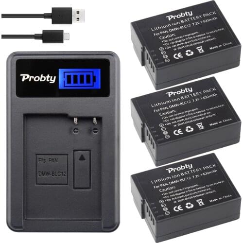 PROBTY 3x DMW-BLC12 DMW BLC12PP BP-DC12 Battery + LCD USB Charger for Panasonic DMC GH2 G5 G6 DMC-GX8 V-LUX4 GH2 FZ1000