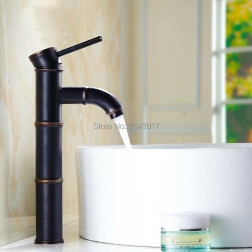 Antique Brass Basin Faucet Bamboo Shape Deck Mounted Hot&Cold Faucet Single Handle Black Tap Sink Mixer Crane ZR273
