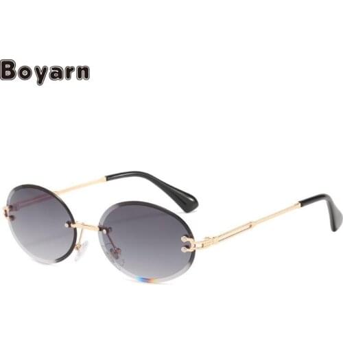 Boyarn Retro Small Oval Sunglasses Women Vintage Brand Shades Black Red Metal Color Sun Glasses For Female Fashion Designer