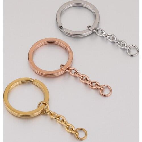 Stainless Steel Key Chain Mirror Polished Hanging Keyrings With Extender Chain For DIY Jewelry Making Keychains