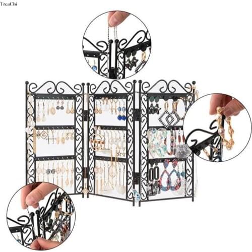 72 Holes Earring Display Stand Metal Jewelry Organizer Foldable Fence Hanging Necklace Rack Chain Bracelet Storage lady Desktop