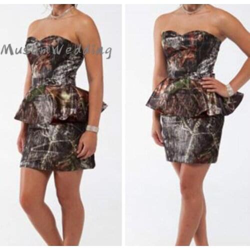 Cheap Camo Short Prom Dresses With Peplumn Sweetheart Boho Plus Size Evening Dress Sexy Night Dance Party African Prom Gown 2020