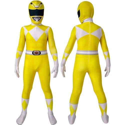 Kids Ranger Superheroes Boy Yellow Ranger Jumpsuit Cosplay Costume For Children Halloween Party Cool Bodysuit
