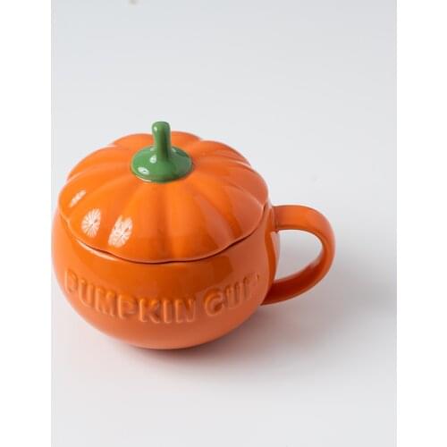 Halloween Pumpkin Cup Breakfast Cup Ceramic Mug with Lid Instant Noodle Bowl Dessert Oatmeal Cup
