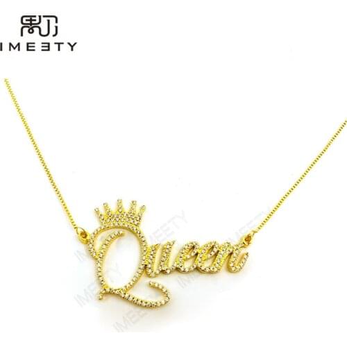 IMEETY rhinestone name necklace rhinestone queen name necklace custom crown pendants personalized nameplate necklace gifts