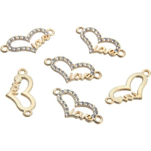 Julie Wang 5PCS Hollow Heart Shape Connector Rhinestone Crystal Alloy Bracelet Pendant Jewelry Making Metal Accessory