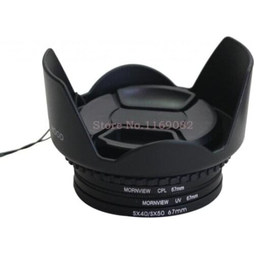 5 in 1 67mm UV CPL Filter Kit + Accessory Lens Hood & Cap adapter ring for SX60 SX530 SX520 SX50 SX40 Camera