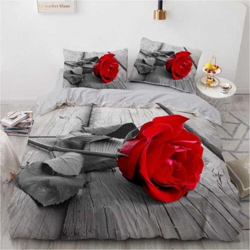 WOSTAR 100% polyester conforter set 3d bedding set duvet cover pillowcase red rose Floral home textiles 3pcs/set Bedclothes