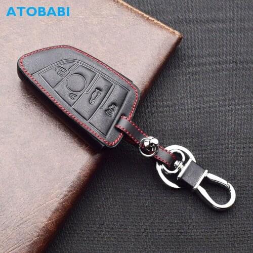 ATOBABI Leather Car Key Cases For BMW X1 X2 X3 X5 X6 2 5 6 GT 7 Series 4 Buttons Smart Keyless Entry Remote Fobs Protector Cover