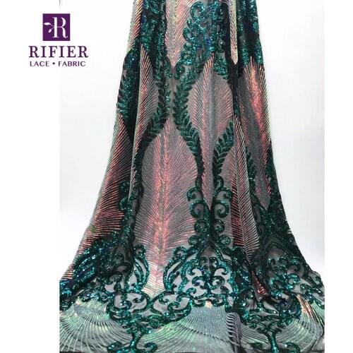 Sequins Style Green Colour Lace Fabric For African Guinea Elegant Women Wedding Dress Classical Sequined Tulle Mesh Net Material