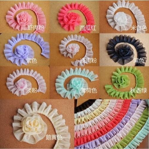 Hot Selling Baby clothes skirt dress sweep lace 5cm 2inch width gauze pleated lace trim decoration, 20m/pack