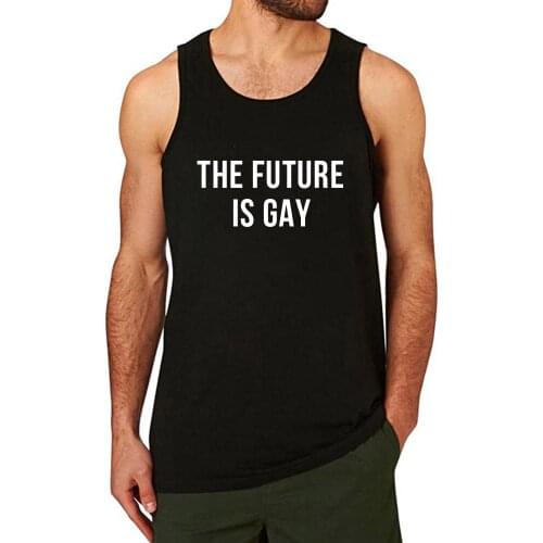 Lyprerazy Mens The Future is Gay Workout Gym Funny Printed Tank Top