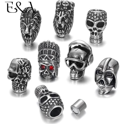 2pcs Stainless Steel Punk Magnetic Clasp Skull Lion Hole 8mm Leather Cord Magnet Clasps DIY Bracelet Making Jewelry Findings
