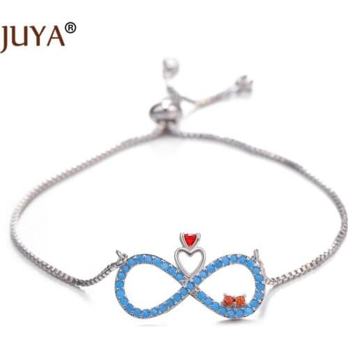 Copper Metal Micro Pave Blue Rhinestone Infinity Charm Bracelet Women Femme Jewelry pulseras mujer armband bracciali donna
