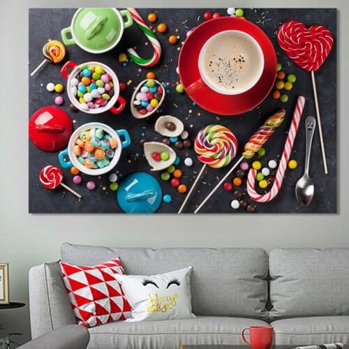 Modular Paintings Lollipop For Kitchen Print On Canvas Poster Flowers Beautiful Pictures Rainbow Candy Coffee Cup Kitchen Decor
