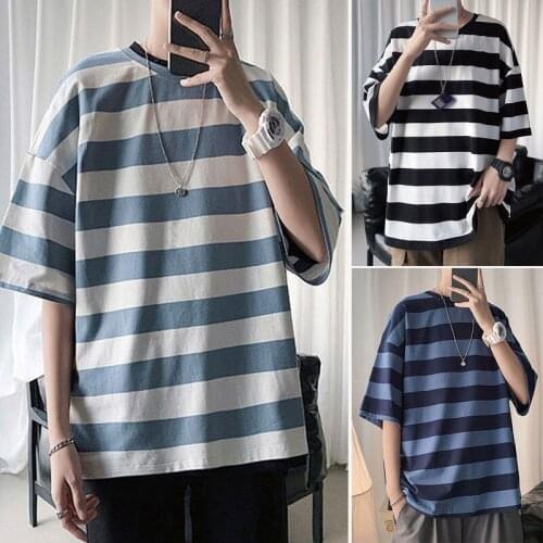 Oversized Men T Shirt Summer Short Sleeve O Neck Striped Korean Fashion Hip Pop Harajuku Hip Pop Streetwear Couple Clothing Tops