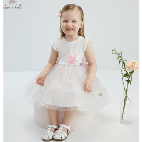 DB17422 dave bella summer baby girls cute bow floral print dress children fashion party dress kids infant lolita clothes
