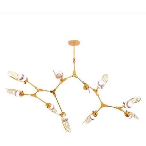 Post-modern Creative Nordic Cleasson Gold Iron Glass Cicada Bee Led G4 Pendant Light for Living Room Dining Room Bedroom 2249