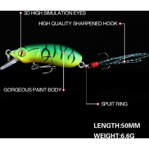 With 10# Hook Swimbait 3D Simulation Eyes Bionic Bait 9 Colors 5cm/6.6g Artificial Small Sinking Crankbait Plastic Hard Bait