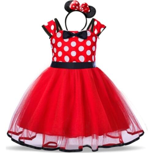 Minnie Mouse Dress for Girls Christmas Dress Dots Sleeveless Kids Birthday Party Dresses Cute Baby Girls Costume Send Hairband