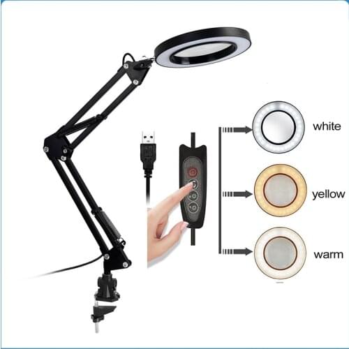 Foldable USB LED Magnifying Glass 3 Colors Illuminated Magnifier Reading Clip-on Lamp Loupe Rework/Soldering/Beauty Tool 5X