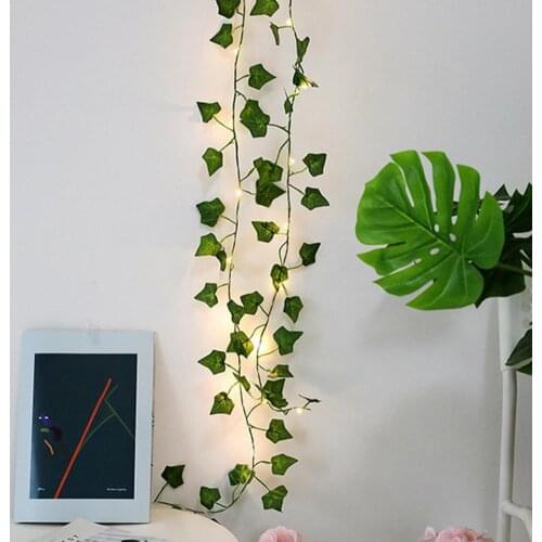 2.2M LED Light String Vivid Effect Battery Operated Plastic Tiny Leaf Vine String Light for Home Green Ivy party Home Decor
