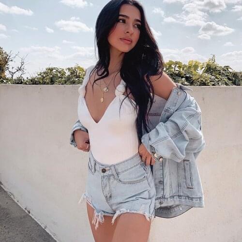 NewAsia Double Layers Ribbed Bodysuit White Knotted Shoulder Backless Sexy Bodysuits Women Knit Sleeveless Body Suit Club Outfit
