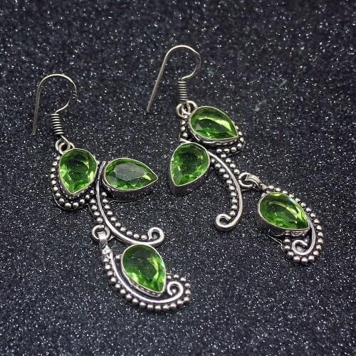 Amazing Hot Sale Green Peridot Silver Color For Women Drop Dangle Earrings 2 3/8 Inch HD626