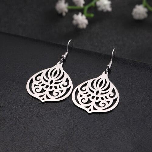 COOLTIME Stainless Steel Gold Color Pattern Hollow Women Jewelry Statement Earrings Best Selling Christmas Gift